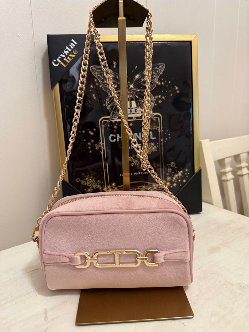 Tom Ford Pink Velvet Chain-Handle Make-up Bag with Gold Hardware
